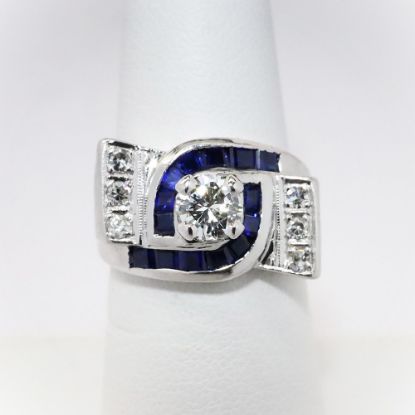 Picture of 14k White Gold, Round Brilliant Cut Diamond, Single Cut Diamond & Synthetic Sapphire Ring