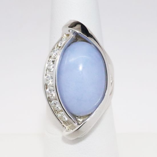 Picture of 14k White Gold & Oval Chalcedony Cabochon Ring with Diamond Accents