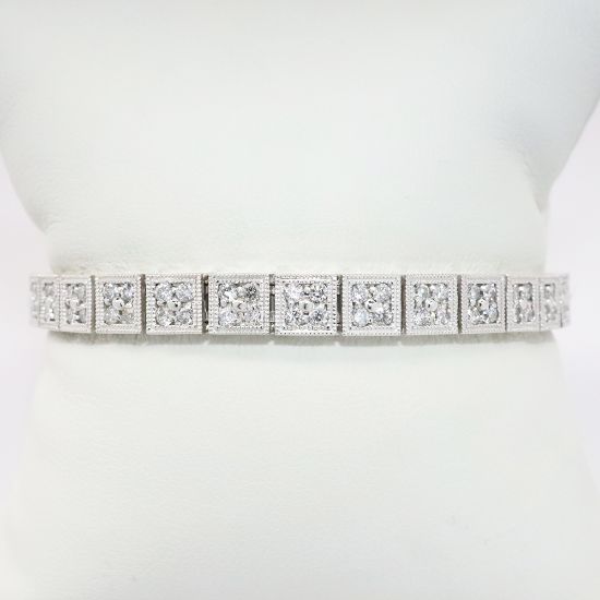 Picture of Vintage Inspired 14k White Gold & Round Brilliant Cut Diamond Bracelet with Milgrain Detailing