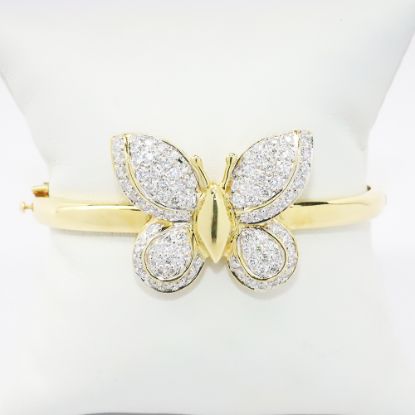 Picture of 14k Yellow Gold Hinged Bangle Bracelet with Applied Pavé Set Diamond Butterfly