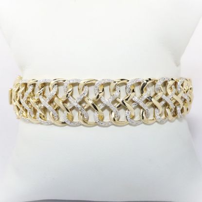 Picture of 14k Woven Yellow Gold Hinged Bangle Bracelet with Diamond Accented Top