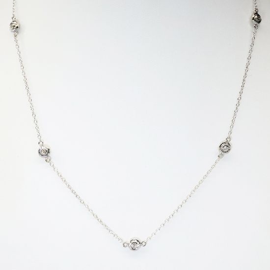 Picture of 14k White Gold & Round Brilliant Cut Diamond Station Necklace