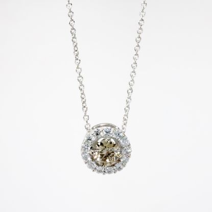 Picture of 14k White Gold Necklace & Round Cut Light Brown Diamond Pendant with Diamond Halo