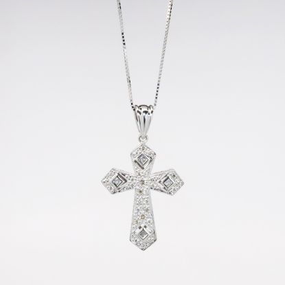 Picture of 14k White Gold & Diamond Cross Necklace 