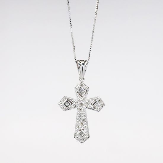 Picture of 14k White Gold & Diamond Cross Necklace 