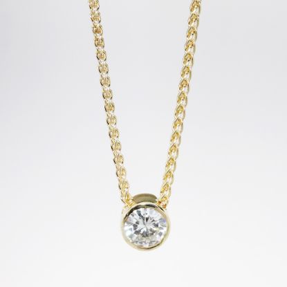 Picture of 14k Yellow Gold Necklace with Bezel Set Round Brilliant Cut Diamond Solitaire Pendant