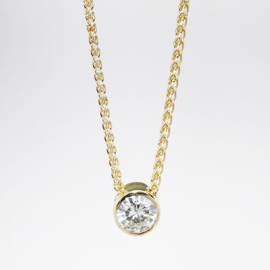 Picture of 14k Yellow Gold Necklace with Bezel Set Round Brilliant Cut Diamond Solitaire Pendant