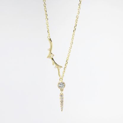 Picture of Custom 14k Yellow Gold & Round Brilliant Cut Diamond Figural Tree Branch Lavalier Necklace