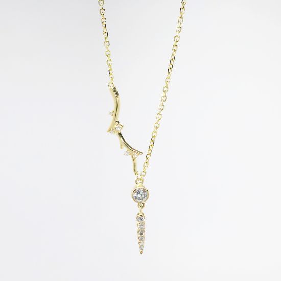 Picture of Custom 14k Yellow Gold & Round Brilliant Cut Diamond Figural Tree Branch Lavalier Necklace