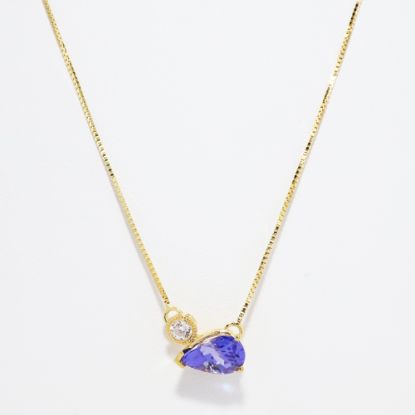 Picture of Custom 14k Yellow Gold Necklace with Pear Cut Tanzanite & Round Brilliant Cut Diamond Station