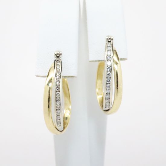 Picture of 14k Twisted Two-Tone Gold Hoop Earrings with Diamond Accents