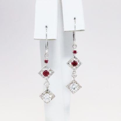 Picture of Custom 14k White Gold, Ruby & Diamond Dangle Earrings