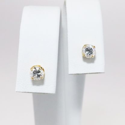 Picture of 14k Yellow Gold & Round Brilliant Cut Diamond Solitaire Stud Earrings