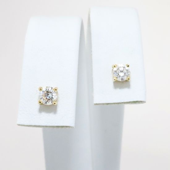 Picture of 14k Yellow Gold & Round Brilliant Cut Diamond Solitaire Stud Earrings