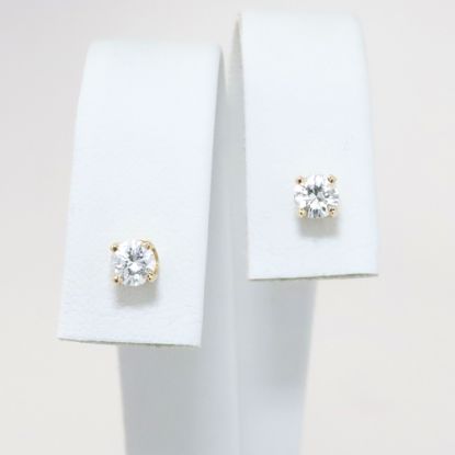 Picture of 14k Yellow Gold & Round Brilliant Cut Diamond Solitaire Stud Earrings