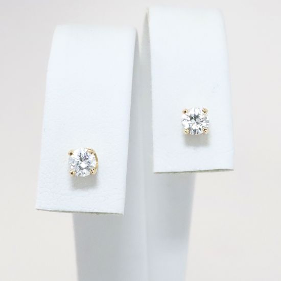 Picture of 14k Yellow Gold & Round Brilliant Cut Diamond Solitaire Stud Earrings