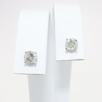 Picture of 14k White Gold & Round Brilliant Cut Diamond Solitaire Stud Earrings