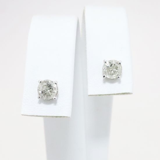 Picture of 14k White Gold & Round Brilliant Cut Diamond Solitaire Stud Earrings