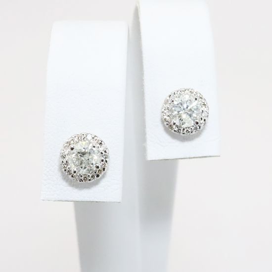 Picture of 14k White Gold & Diamond Stud Earrings with Halo