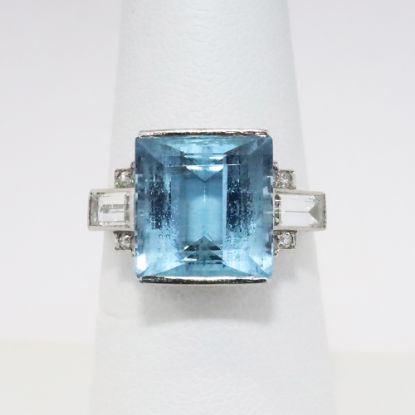 Picture of Antique Art Deco Platinum & Aquamarine Ring with Diamond Accents