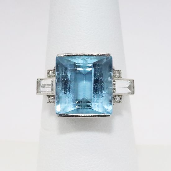 Picture of Antique Art Deco Platinum & Aquamarine Ring with Diamond Accents