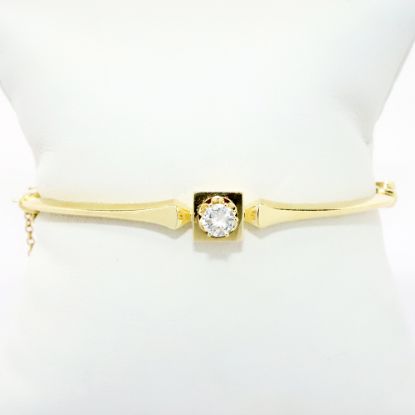 Picture of Vintage 14k Yellow Gold Hinged Bangle Bracelet with Round Brilliant Cut Diamond Accent