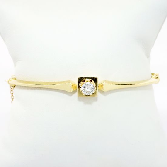 Picture of Vintage 14k Yellow Gold Hinged Bangle Bracelet with Round Brilliant Cut Diamond Accent