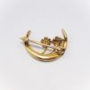 Picture of Antique Victorian Era 10k Yellow Gold Crescent Moon Brooch with Enameled Forget-Me-Not Flowers