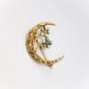 Picture of Antique Victorian Era 10k Yellow Gold Crescent Moon Brooch with Enameled Forget-Me-Not Flowers