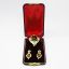 Picture of Antique Victorian 14k Yellow Gold, Black Enamel & Seed Pearl Mourning Brooch & Earring Set in Original Box