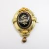 Picture of Antique Victorian 14k Yellow Gold, Black Enamel & Seed Pearl Mourning Brooch & Earring Set in Original Box