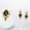 Picture of Antique Victorian 14k Yellow Gold, Black Enamel & Seed Pearl Mourning Brooch & Earring Set in Original Box