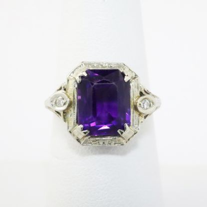 Picture of Antique Art Deco Era 18k White Gold Filigree & Amethyst Ring with Diamond Accents