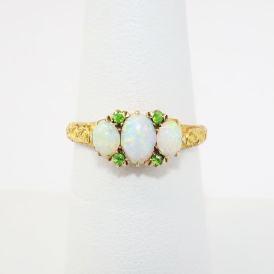 Picture of Antique 14k Yellow Gold & Triple Opal Cabochon Ring with Demantoid Garnet Accents