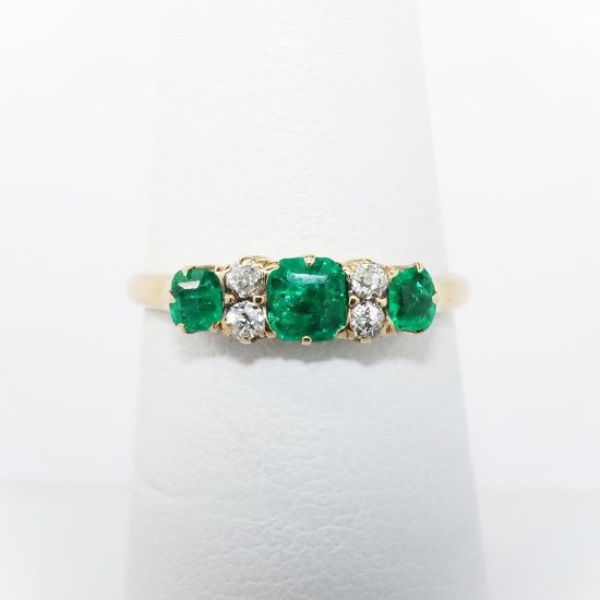 Picture of Vintage 14k Yellow Gold & Triple Emerald Ring with Diamond Accents