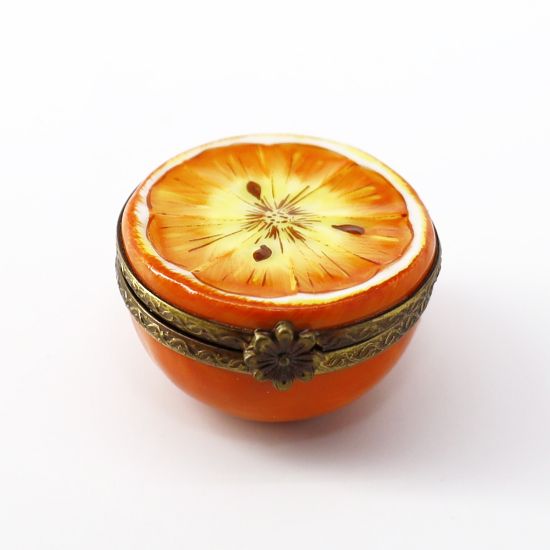 Picture of Limoges, France Porcelain Orange Half Trinket Box by Parry Vieille