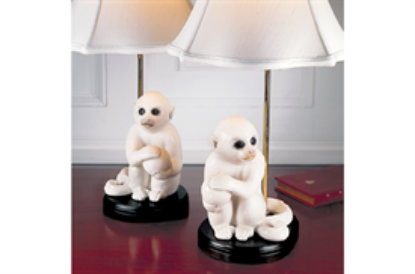 Picture of Mottahedeh Pair of  White Monkey Lamps