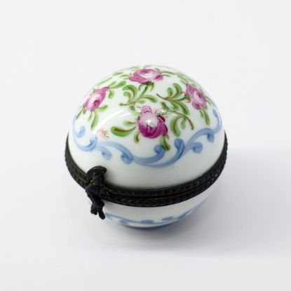 Picture of Vintage Traditional Round Limoges, France Porcelain Trinket Box with Rose Motif