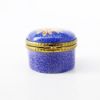 Picture of Vintage Traditional Limoges, France Porcelain Round Blue Trinket Box with Painted Orange Flowers