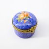 Picture of Vintage Traditional Limoges, France Porcelain Round Blue Trinket Box with Painted Orange Flowers