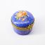 Picture of Vintage Traditional Limoges, France Porcelain Round Blue Trinket Box with Painted Orange Flowers