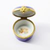 Picture of Vintage Traditional Limoges, France Porcelain Round Blue Trinket Box with Painted Orange Flowers