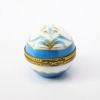 Picture of Vintage Traditional Round Limoges, France Porcelain Trinket Box with Blue Floral Motif