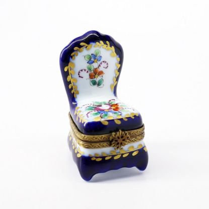 Picture of Limoges, France Porcelain Blue Chair Trinket Box with Gold & Floral Motifs