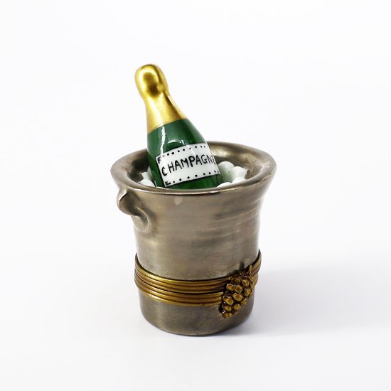 Picture of Limoges, France Porcelain Silver Champagne Bucket Trinket Box with Bottle of Champagne Inside