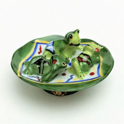 Picture of Gerard Ribierre Frog 'Beach' Party On Lily Pad Limoges Box.