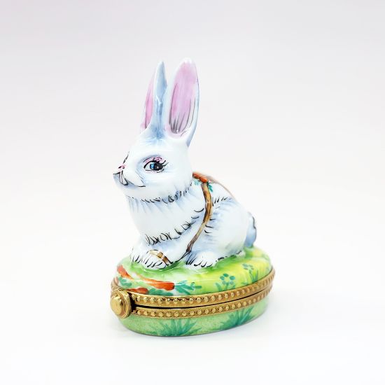 Picture of  Retired White Rabbit With Bag Of Carrots Limoges Trinket Box