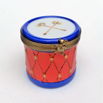 Picture of Rare Retired Snare Drum With Teddy Bear Clasp Limoges Trinket Box.