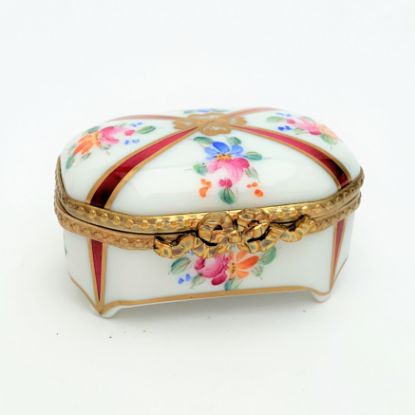 Picture of Rochard Traditional Footed Limoges Trinket Box With Burgundy, Gold & Floral Motif