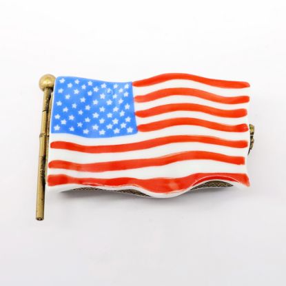 Picture of American Flag Limoges Trinket Box With Little French Flags Inside.